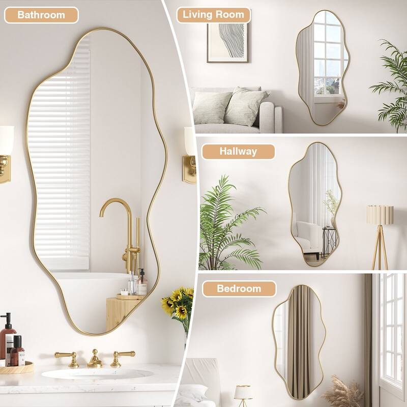 Anmytek Modern Gold Irregular Asymmetrical Decorative Wall Mirror
