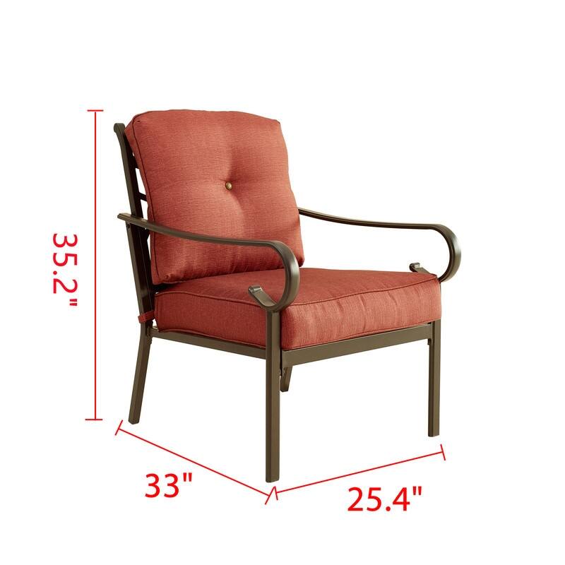 Patio Festival Outdoor Metal Chair with Red Cushions (2-Pack)