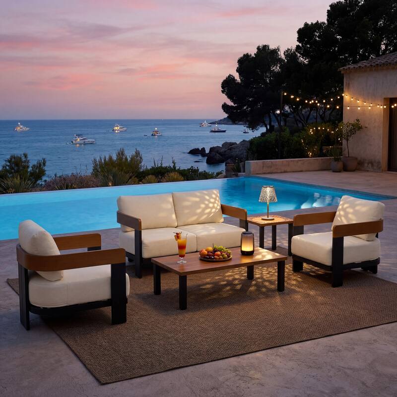 5-Piece Outdoor Patio Sofa Set with Coffee Table & Side Table