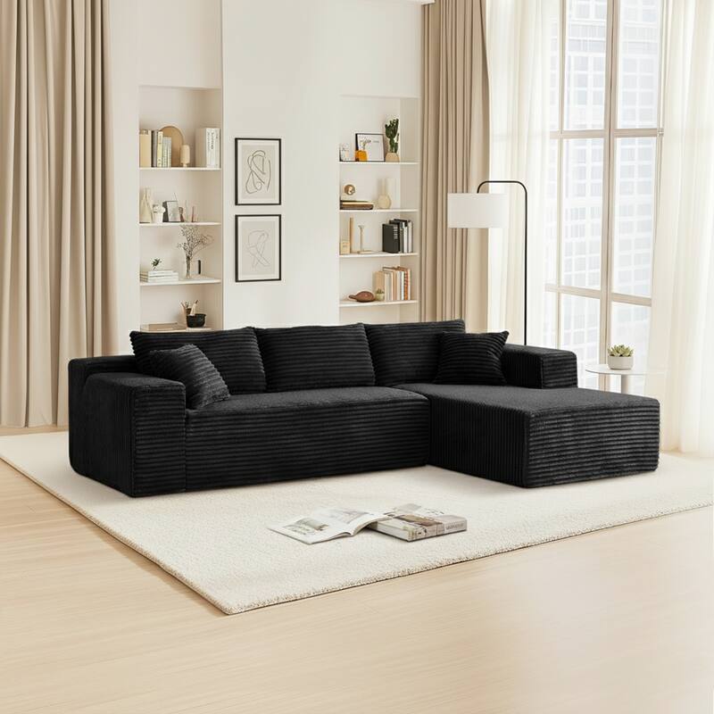 103.54" Flannel L-Shaped High-Density Modern Modular Sectional Sofa with Chaise & Pillows