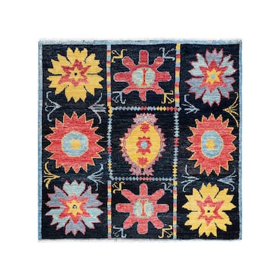 Contemporary Overdyed Wool Hand Knotted Square Area Rug - 4' 10" x 5' 0"