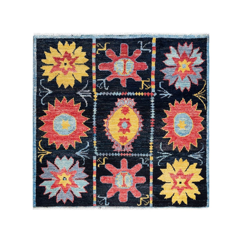Contemporary Overdyed Wool Hand Knotted Square Area Rug - 4' 10" x 5' 0"