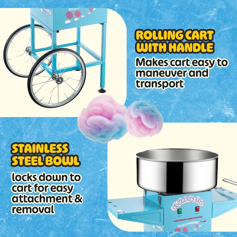 Great Northern Popcorn Flufftastic Cotton Candy Machine Floss Maker With Cart