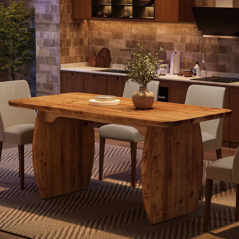 63'' Solid Wood Dining Table for 4-6 People, Sturdy Wooden Legs
