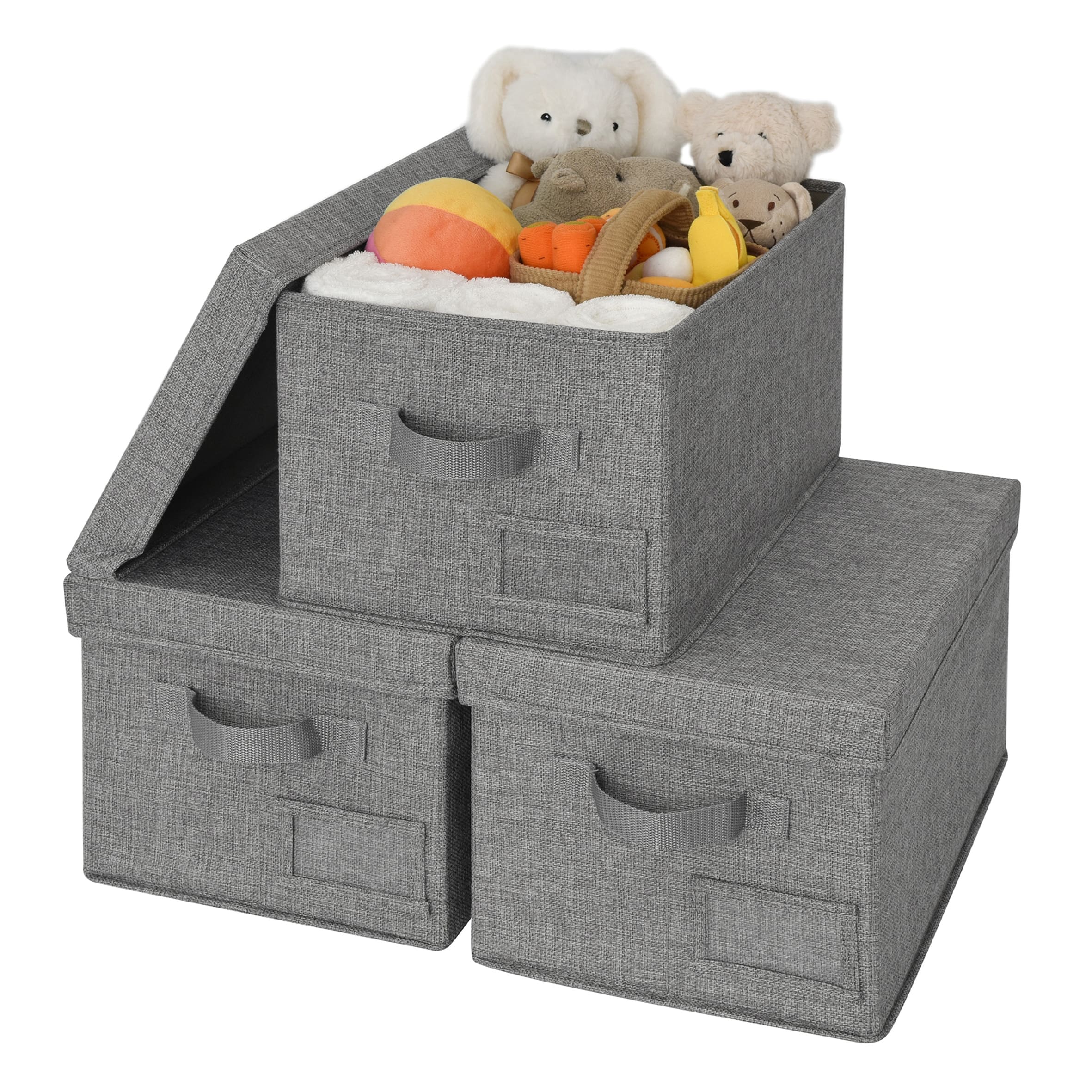 Fabric Storage Bins with Lids & Label Holder, Stackable Design, Set of 3