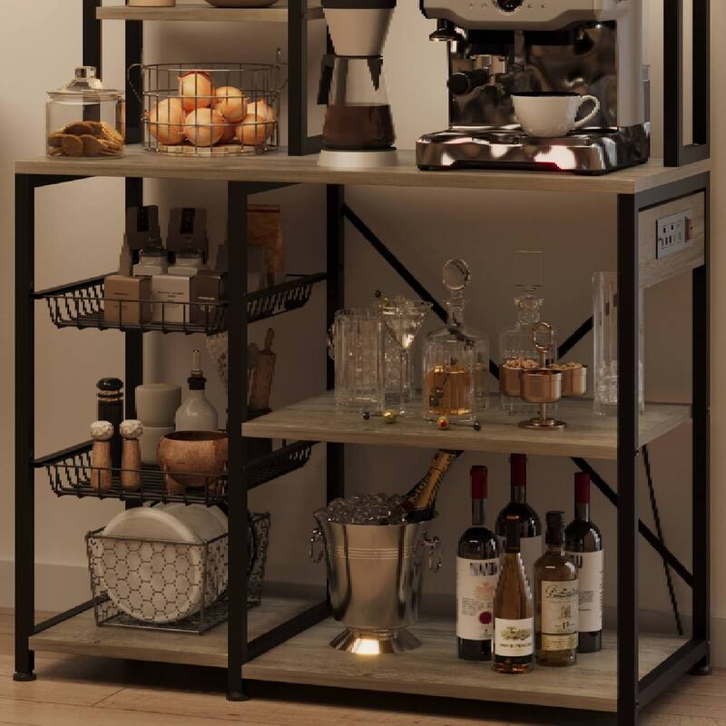 Bakers Rack with Power Outlet for Kitchen Spice