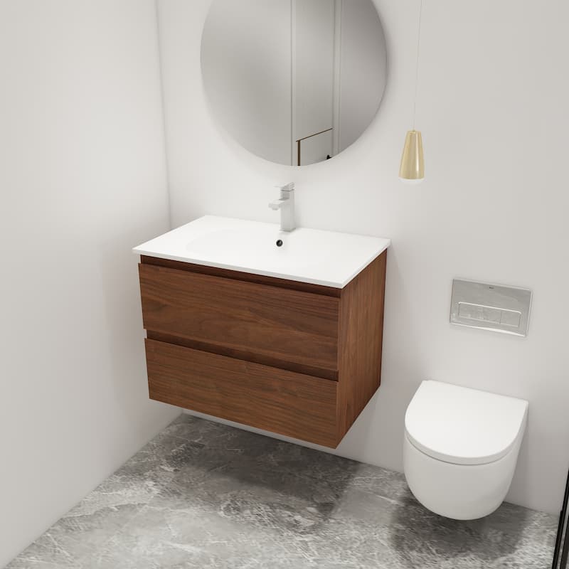 Malwee 24"/30" Floating Bathroom Vanity, Wall Mounted Bathroom Vanity with Resin Sink,2 Soft Close Drawers