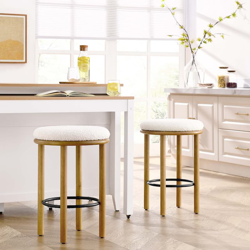 Fable Boucle Fabric Counter Stools - Set of 2 - Oak Ivory