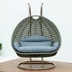 preview thumbnail 6 of 128, LeisureMod Modern 2-Person Egg Hanging Swing Chair with Beige Wicker, Oxford Fabric Cover, Patio Hammock Lounger and Cushions