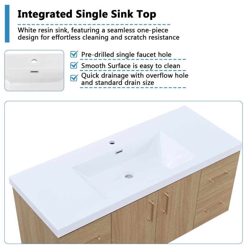 AlbyonD 48" 60" Floating Bathroom Vanity with Sink and Faucet, Natural Oak