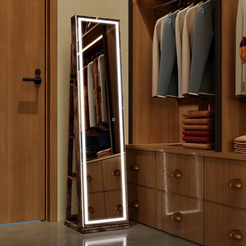Costway 360° Swivel Jewelry Cabinet with Lighted Full Length Mirror & - See Details