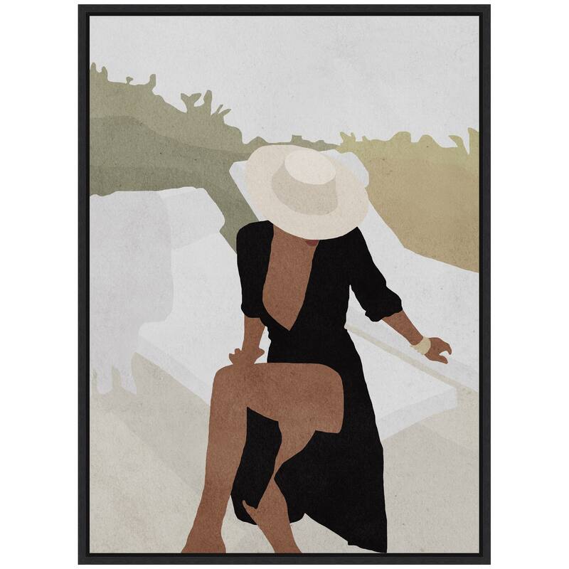 Kate and Laurel Sylvie Elegant Woman in Hat Framed Canvas by July Art Prints