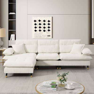 L-shaped Convertible Sectional Sofa, 4 Seat Tufted Couch Set