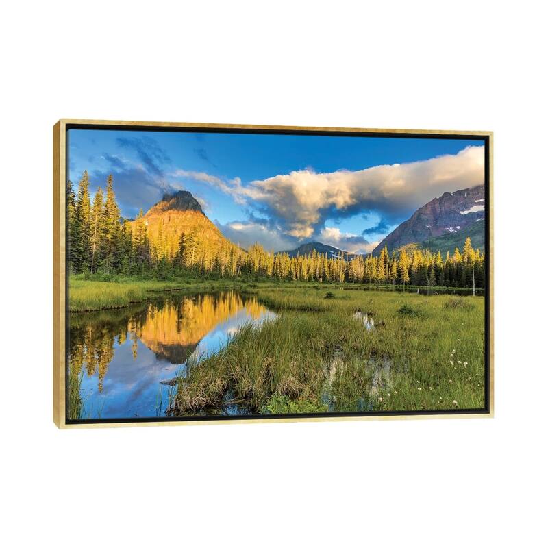 iCanvas "Sinopah Mountain And Its Reflection, Two Medicine, Glacier National Park, Montana" by Chuck Haney Framed Canvas Print - Gold - 32x48