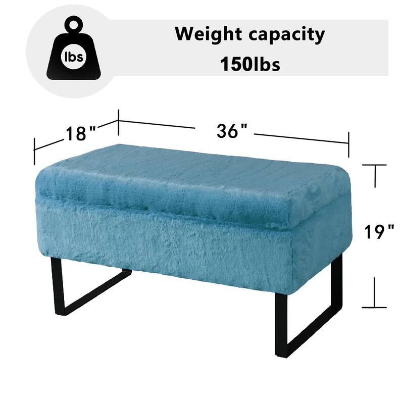 Heavy FauxFur Storage Ottoman with 2 Pillow Set