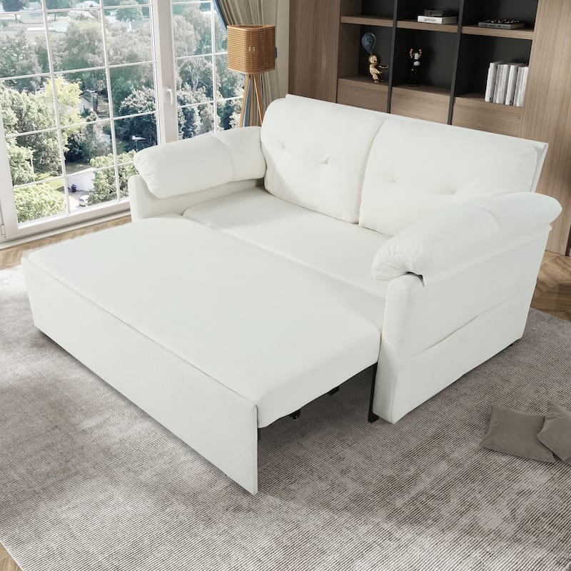 Rustic Sleeper Sofa Couch Loveseat Sofa Couch with Pull-Out Bed, Convertible Couch Sofa Bed with Storage