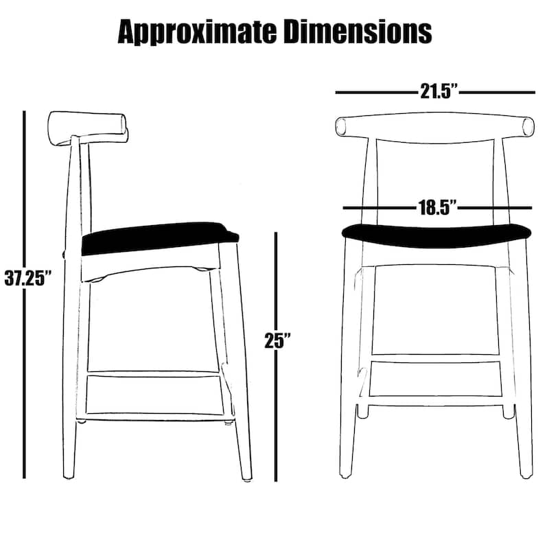Solid Wood Farmhouse 25" Counter Bar Stool Barstool Modern Dining Elbow With Open Back PU Leather Cushion Kitchen Island