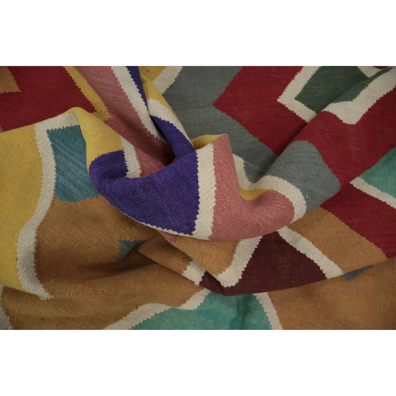 Hand Woven Oriental 100% Wool Carpet Southwestern Modern Multi-Colored Kilim Area Rug - 9' 7'' X 8' 1''