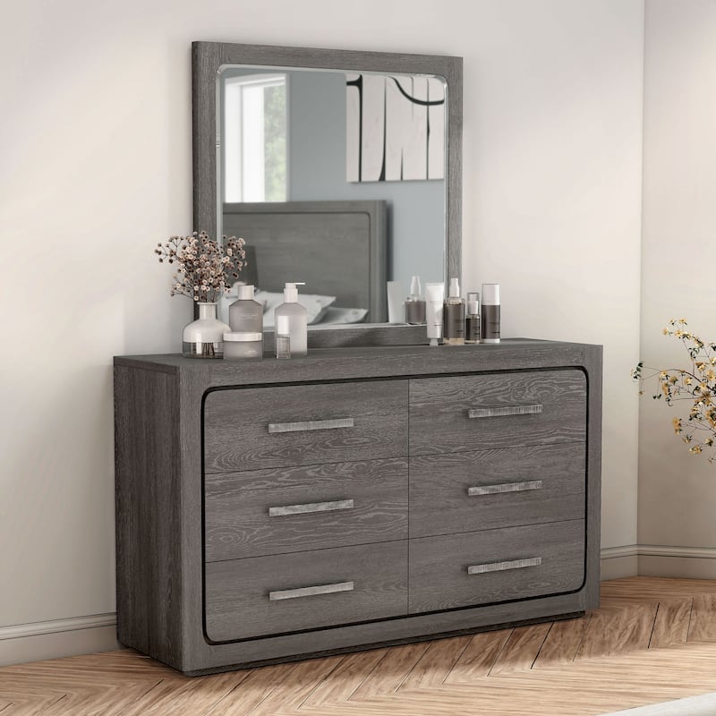 Furniture of America Sorelle Modern 2-piece Solid Wood Dresser and Mirror Set - Grey