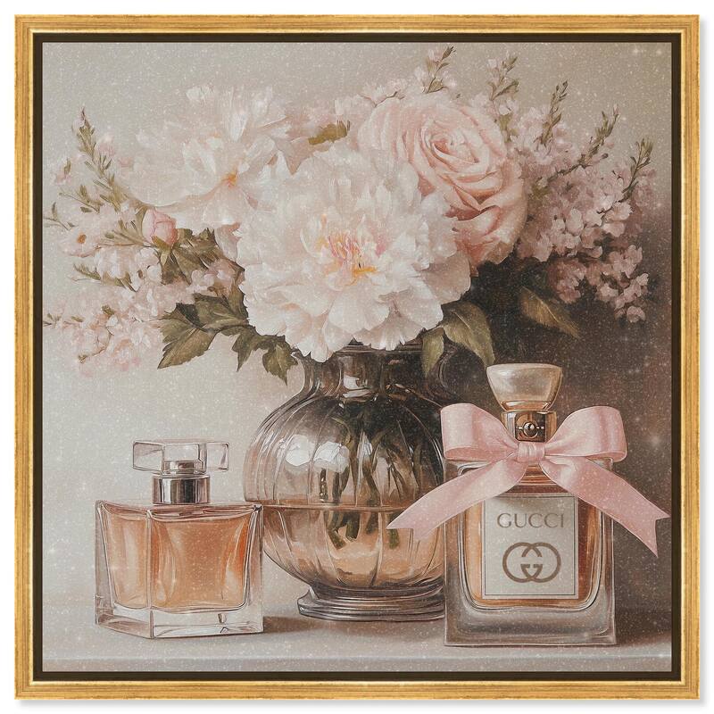 Peach Perfume Flowers in Vase Canvas by Art Remedy - Gold - 12" x 12"