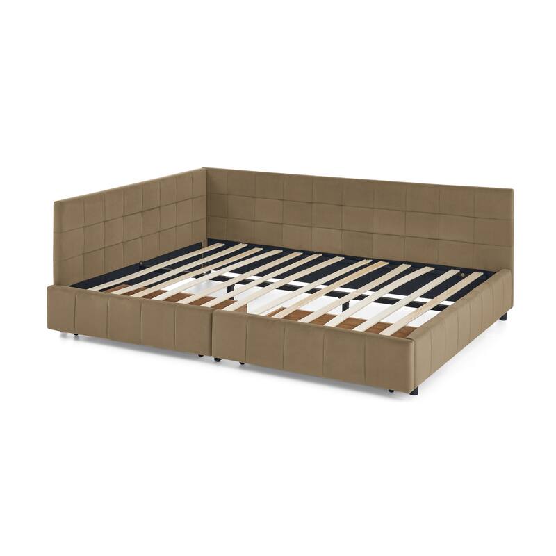 Roomfitters Queen Upholstered Storage Sofa Bed Frame with Backrest and Armrests, Velvet Platform Bed