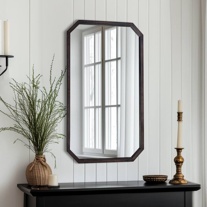 Industrial Black Walnut Wood Framed Accent Wall Mirror - Brown Oak