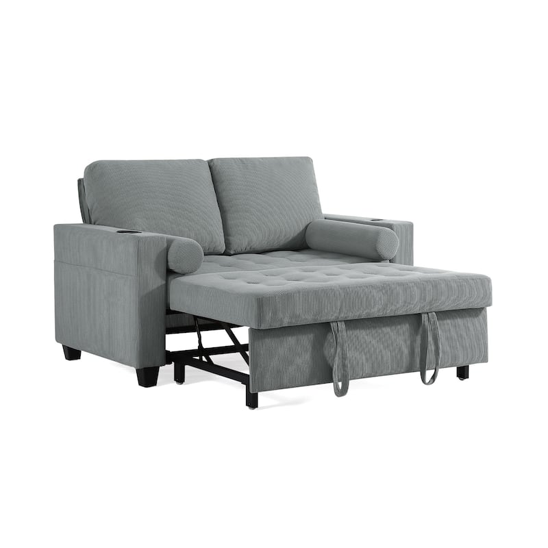 3-in-1 Pull-Out Sleeper Sofa Bed Convertible Adjustable Multi-Functional Loveseat with USB Port