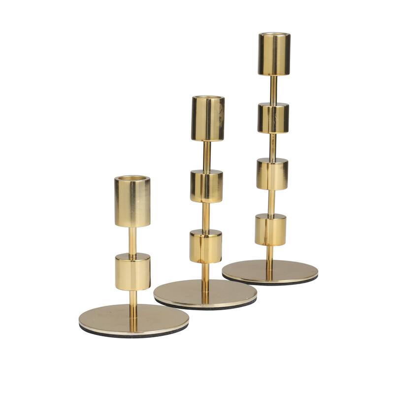 Aluminum Metal Abstract Floating Block Decorative Candle Holder with Rounded Base - Set of 3 Silver or Gold - Roche River Decor