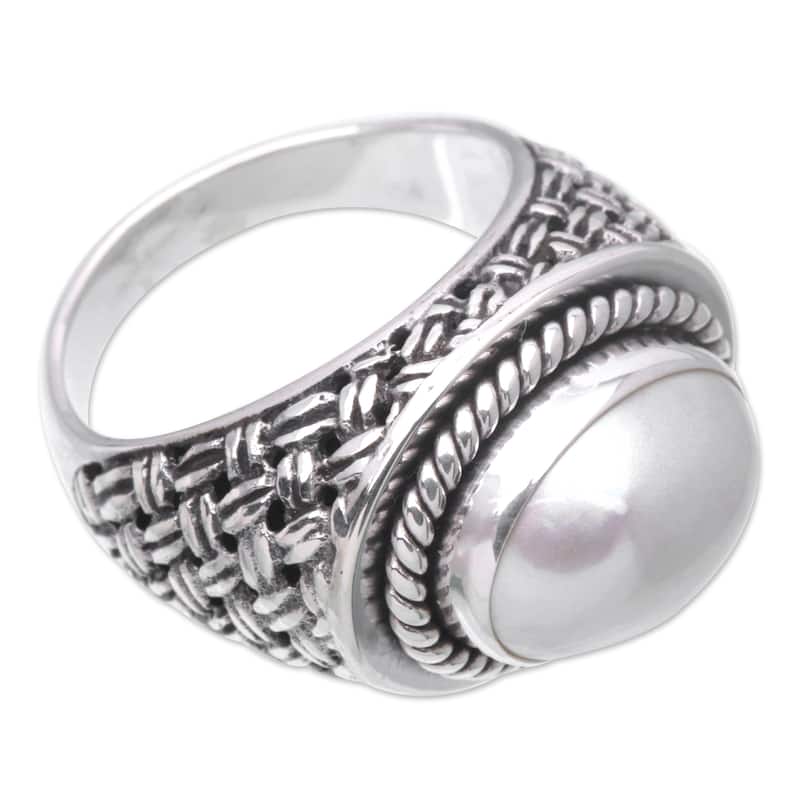 Novica Handmade White Wave Cultured Pearl Cocktail Ring