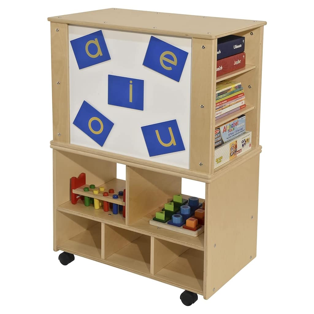 Contender Mobile Magnetic Teaching Storage Organizer with Shelf and 3 Assorted Bins- Assembled - 30"