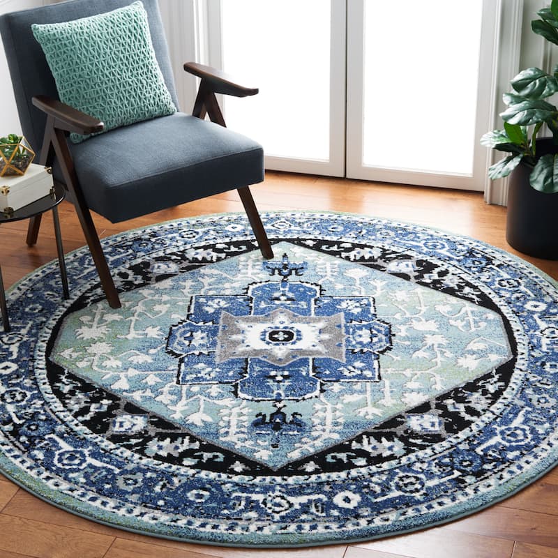 SAFAVIEH Vintage Hamadan Namita Traditional Oriental Medallion Rug - 6'7" Round - Blue/Light Green