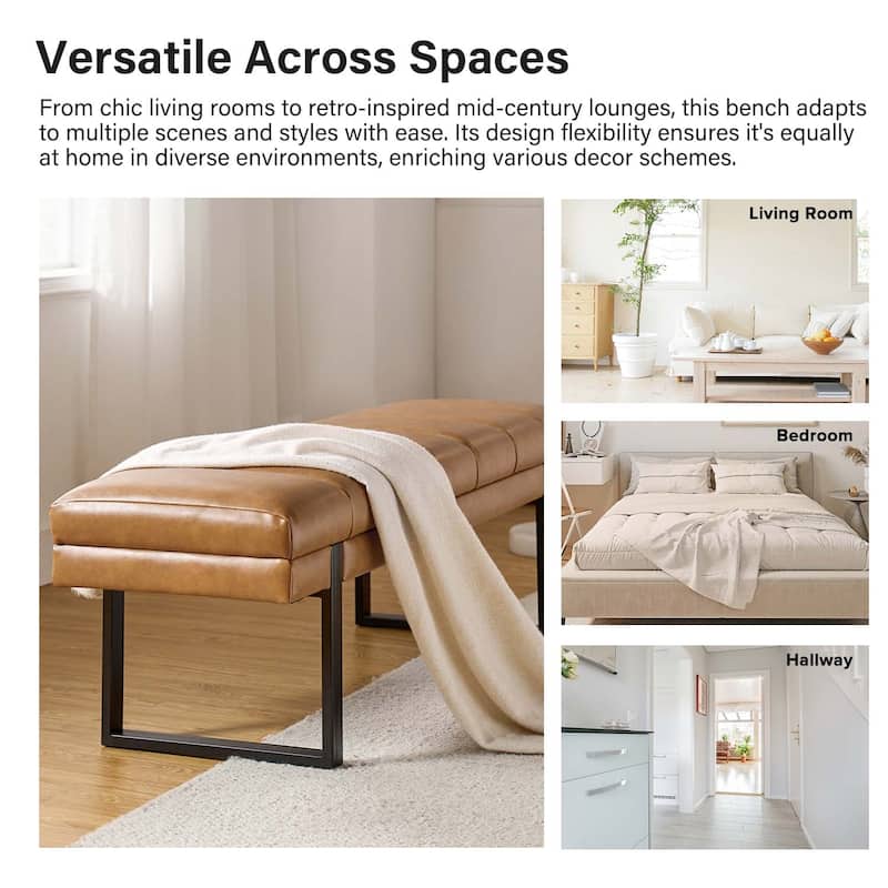 Laurens Modern 52.5'' Channel Tufted Bench with Mental Legs by HULALA HOME