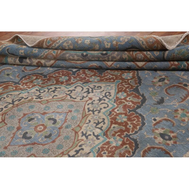 Over-Dyed Distressed Mashad Persian Vintage Wool Carpet - 9'8" x 12'7"