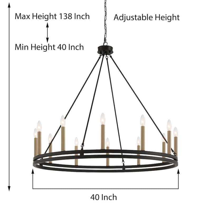 Acroma 12-light Farmhouse Black Wagon Wheel Chandelier