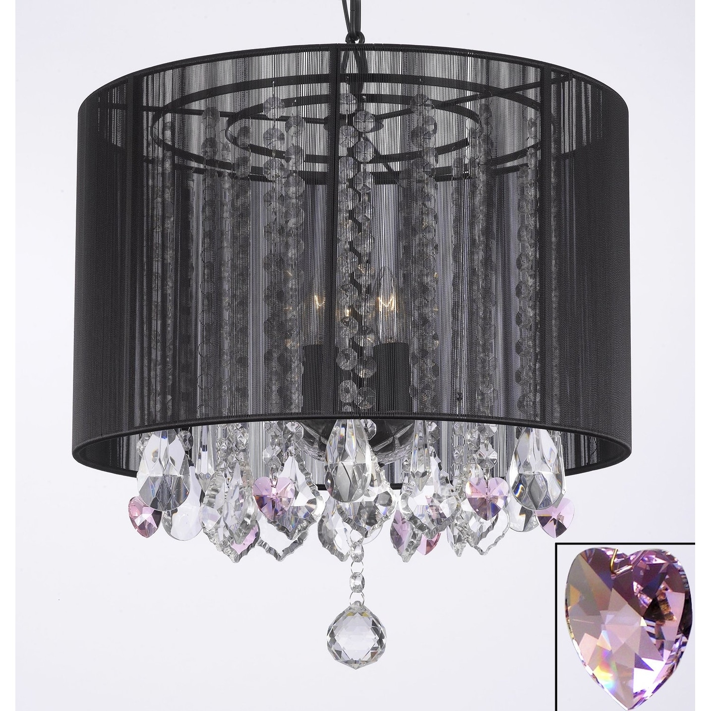 Crystal Chandelier With Large Black Shade & Pink Crystal*Hearts* - Chandeliers For Bedrooms by Overstock.com