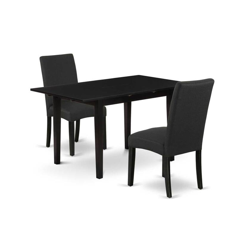HomeStock 3-Piece Black Finish Rectangular Solid Wood Top With Butterfly Leaf Dining Table Set