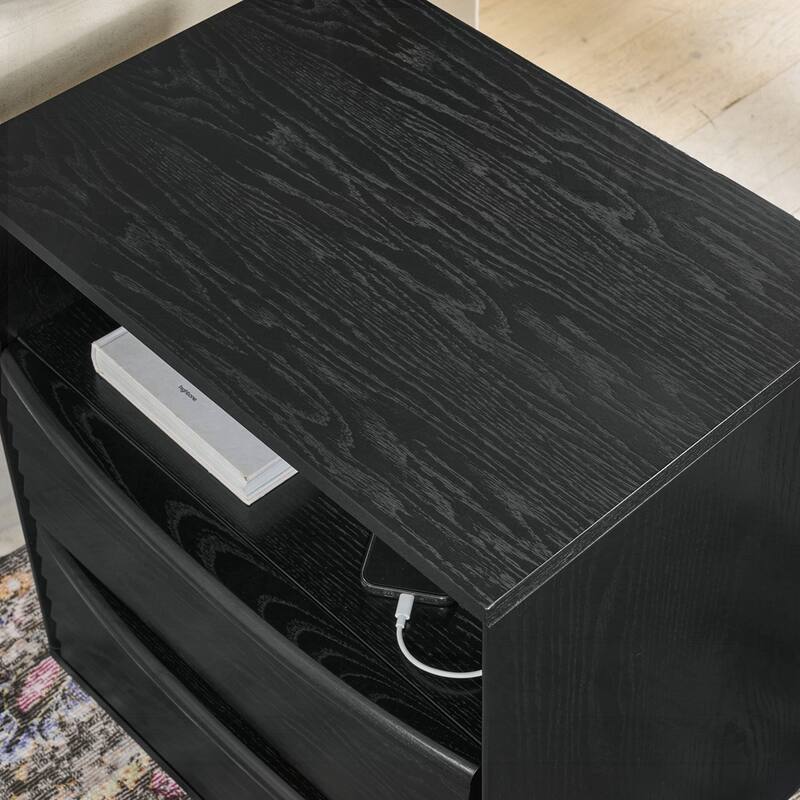 Nightstand with Charging Station and 2 Solid Wood Drawers
