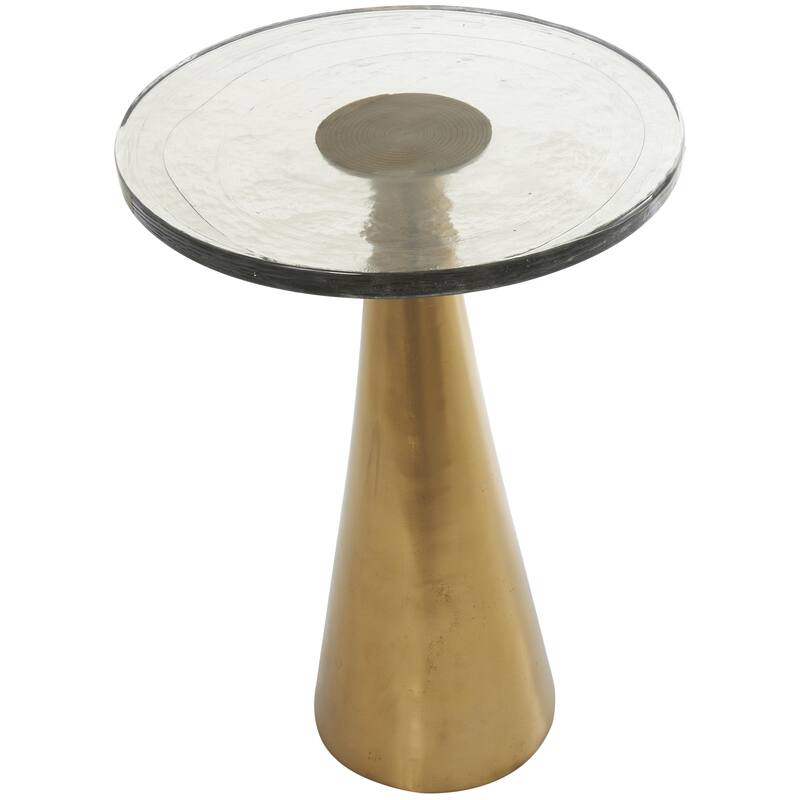 Aluminum Metal Geometric Cone Accent Table with Textured Glass Tabletop - Black or Gold - Roche River Decor