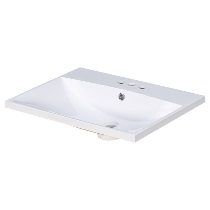 24" Bathroom Vanity Top Only,White Basin,3-Faucet Holes,4" Faucet Available