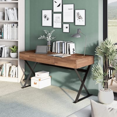 Vae Industrial Black 59-inch Metal Computer Desk with USB by Furniture of America