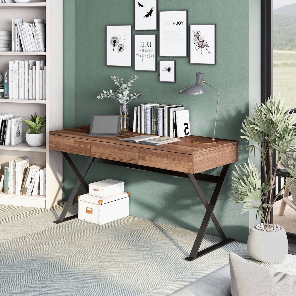 Vae Industrial Black 59-inch Metal Computer Desk with USB by Furniture of America