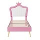 preview thumbnail 7 of 9, Twin Upholstered Bed Frame w/Crown Headboard & LED for Kids,White Pink