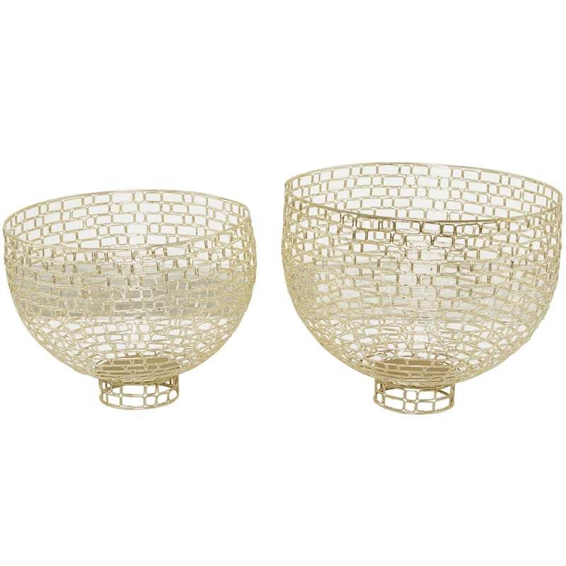 Metal Decorative Bowl with Chain Link Patterns - Set of 2 Gold - Roche River Decor - Gold