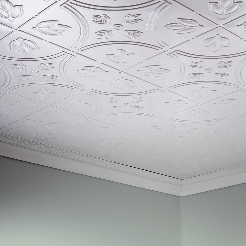 FASÄDE Traditional Style 5 Decorative Vinyl 2ft x 4ft Glue Up Ceiling Panel in Gloss White (5 Pack)