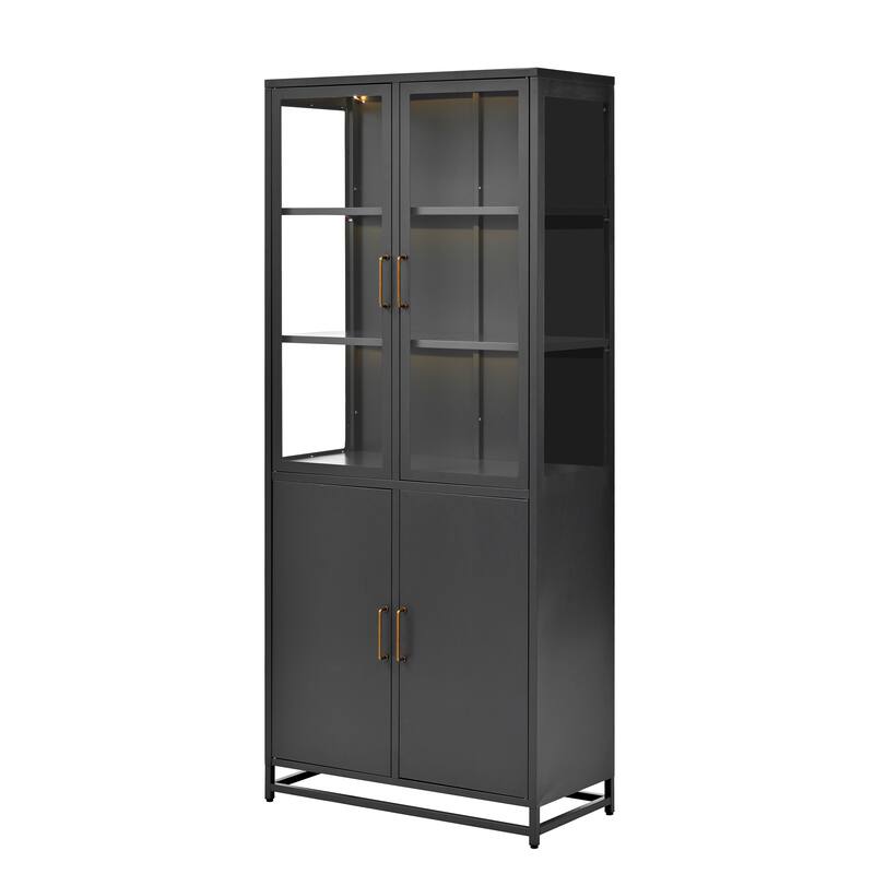 76.75" Tall Curio Cabinet - 3-Sided Glass Display Case with LED Lights - Steel Frame Showcase for Collectibles, Figures
