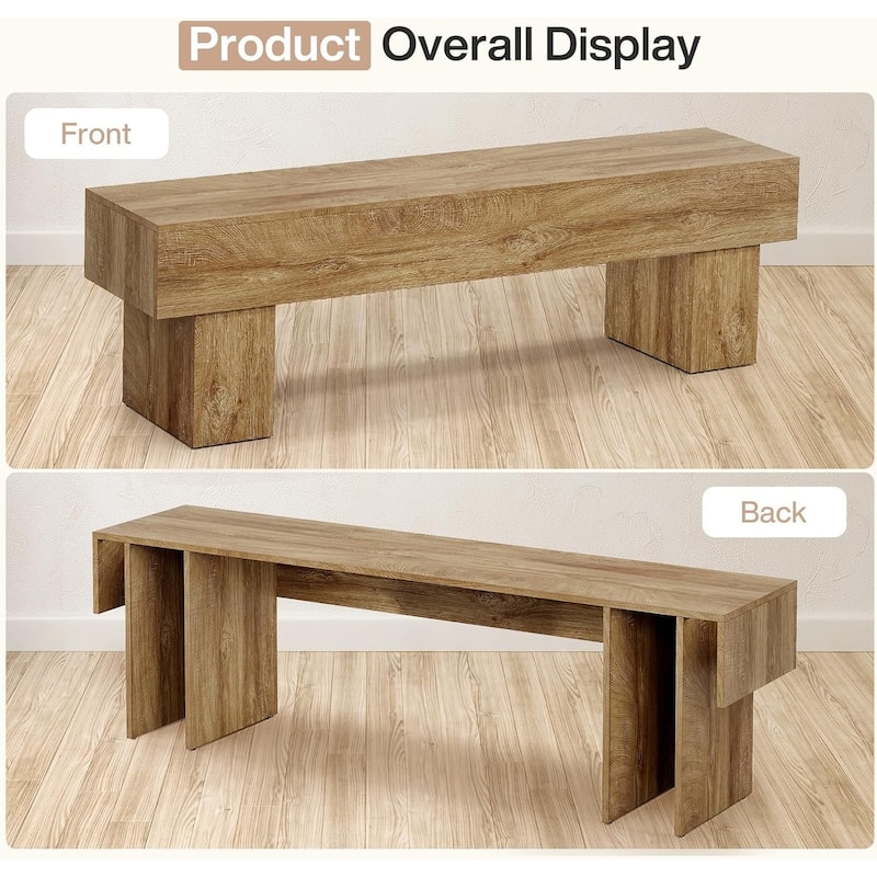 63“ Extra Long Dining Bench, Farmhouse Wooden Entryway Bench for Bedroom, Hallway, Light Brown