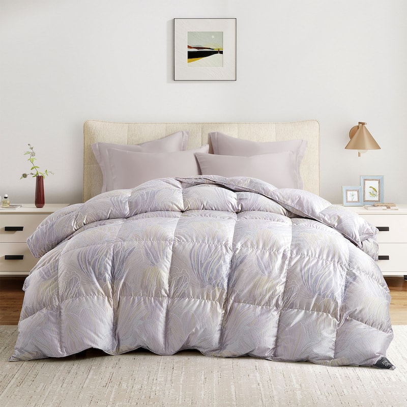 All Season luxurious Silk Covered 93% White Goose Down Comforter - Twin - Pastel Bloom