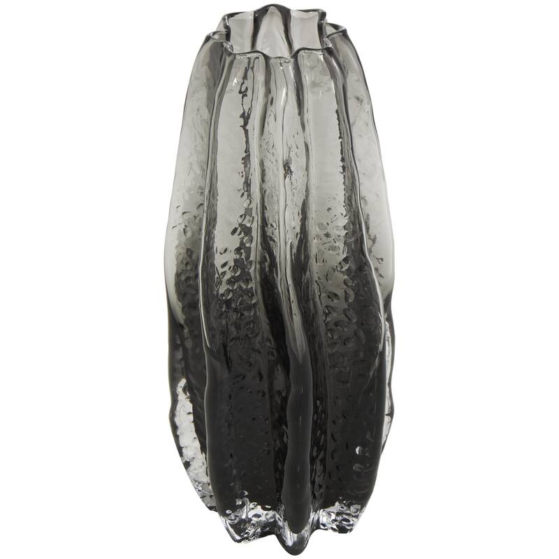 Glass Handmade Bubble Textured Ombre Decorative Vase with Wavy Body - Black - Roche River Decor - Black