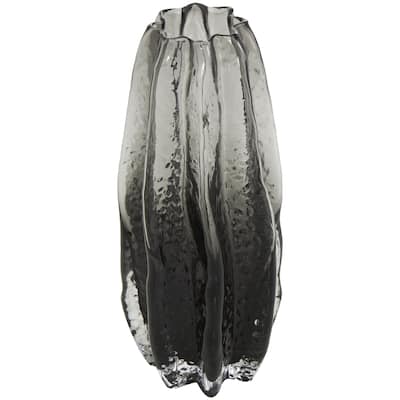 Glass Handmade Bubble Textured Ombre Decorative Vase with Wavy Body - Black - Roche River Decor