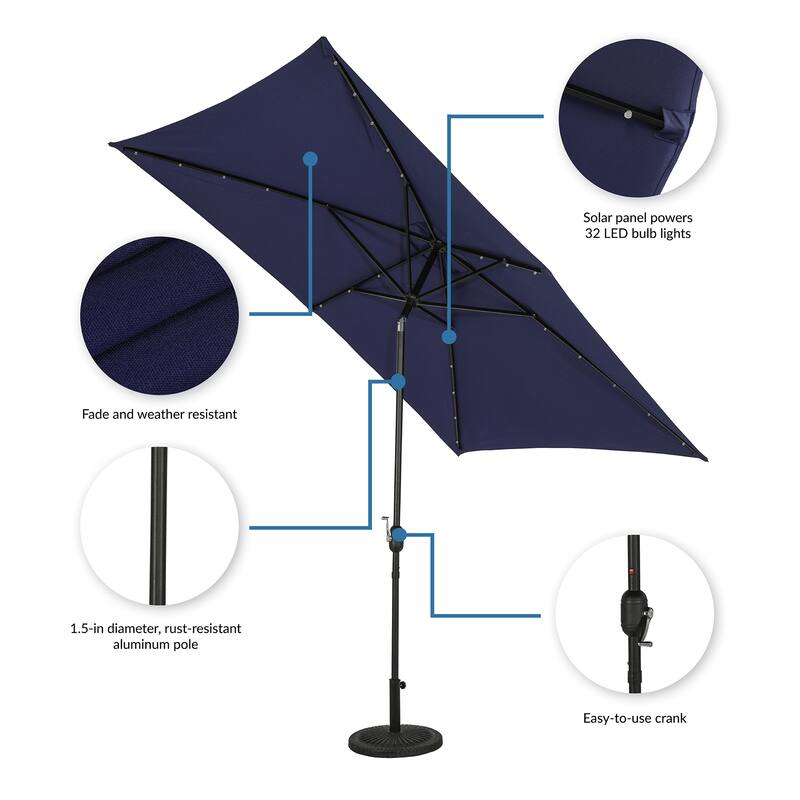 Island Umbrella Nassau 6.5-ft x 10-ft Rectangular Market Umbrella with LED Bulb Lights - Breez-Tex Canopy
